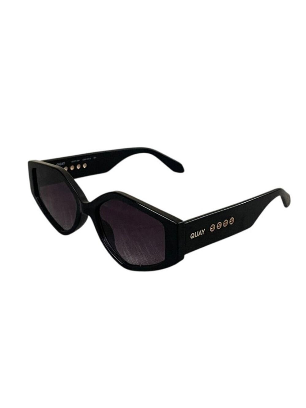 New QUAY Hot Gossip Womens Black Smoke Lens Geometric Sunglasses